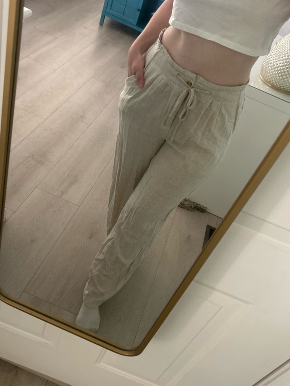 Thread & Supply Natural-Tone Drawstring Wide-Leg Pants